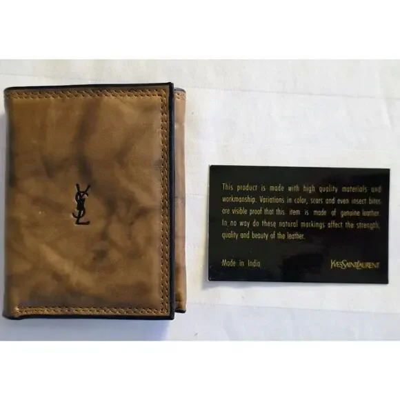 Vintage Yves Saint Laurent YSL Leather Trifold Wallet Tan w Tag